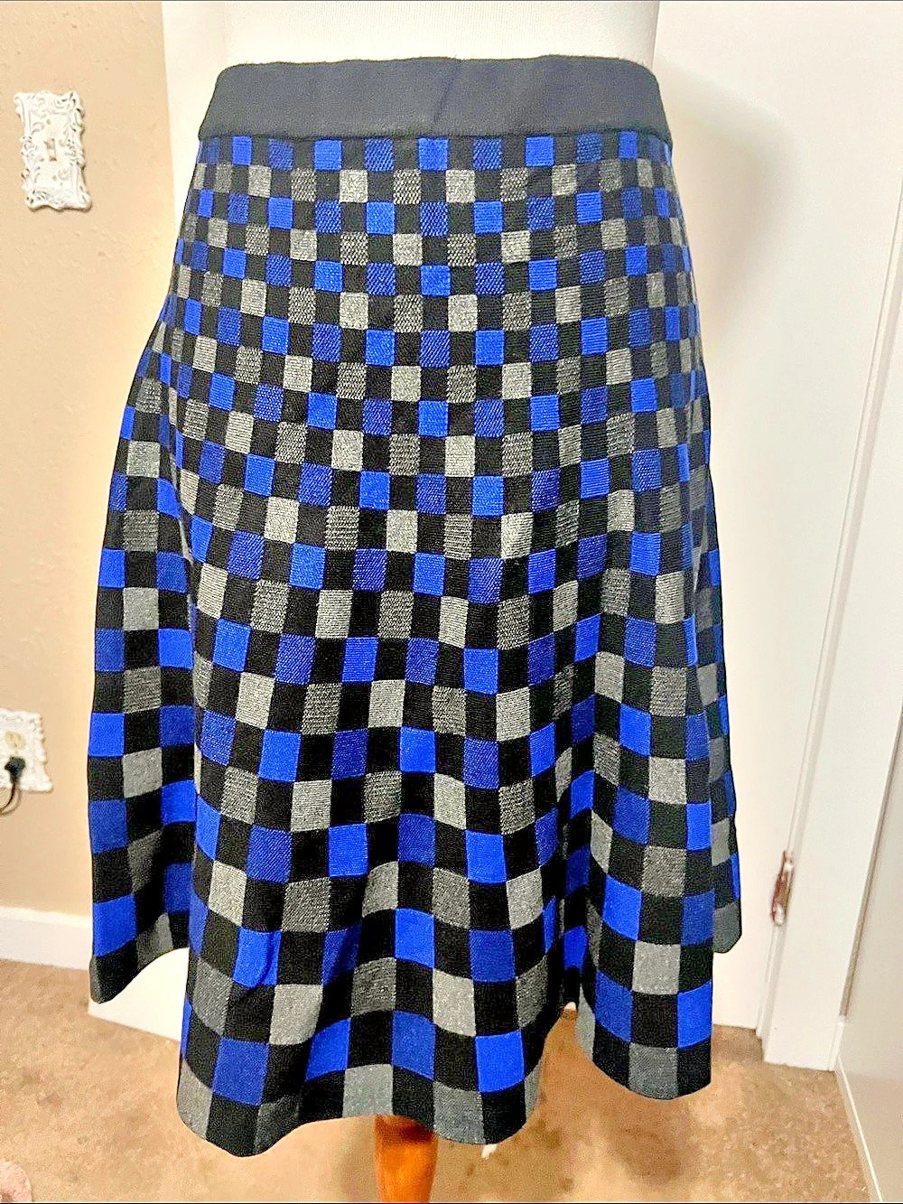Checkered Circle Skirt in Blue & Black XL NWT